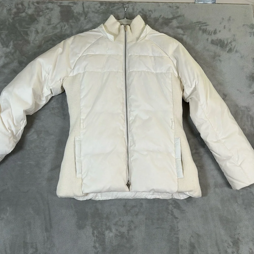 Bebe sport white down filled puffer jacket with rabbit fur lined removable hood - Picture 14 of 16